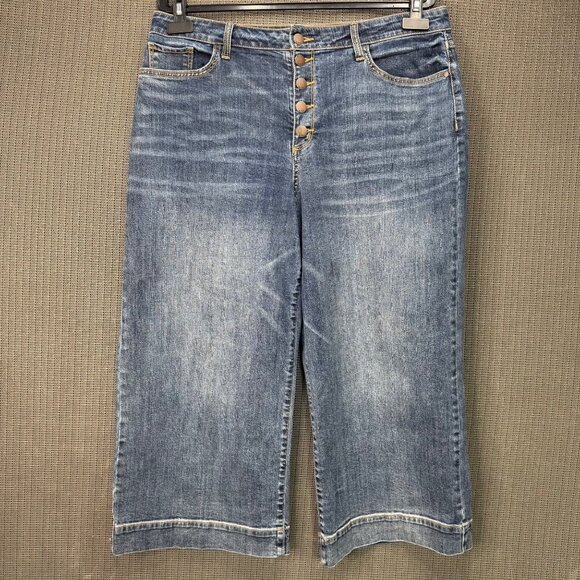 A.N.A Womens Size 16 Blue Wide Leg Button-Fly High-Waist Cropped Denim Jeans - Picture 1 of 11